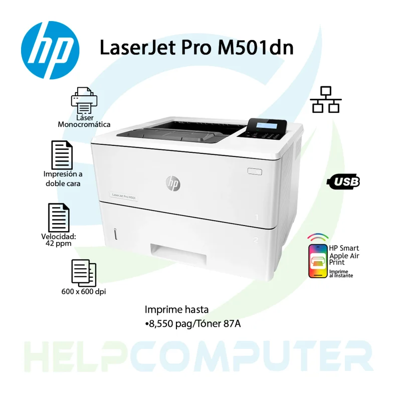 Impresora HP LaserJet Pro M501dn monocromatica