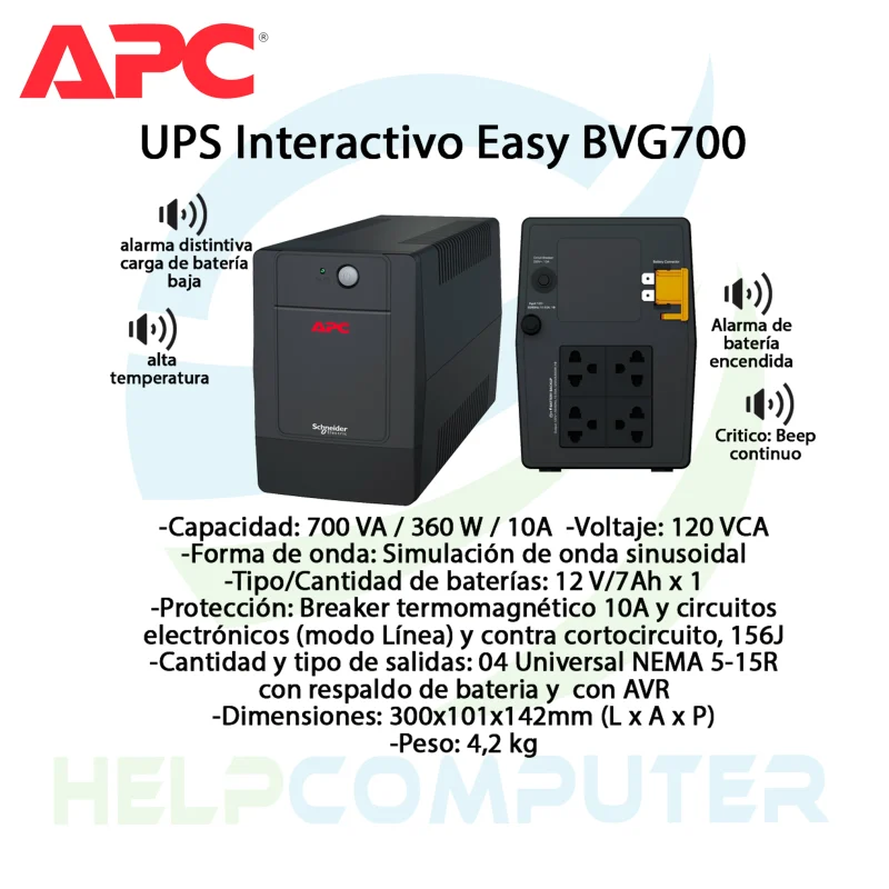 UPS APC Easy BVG Series - 700VA/360WATT/57min