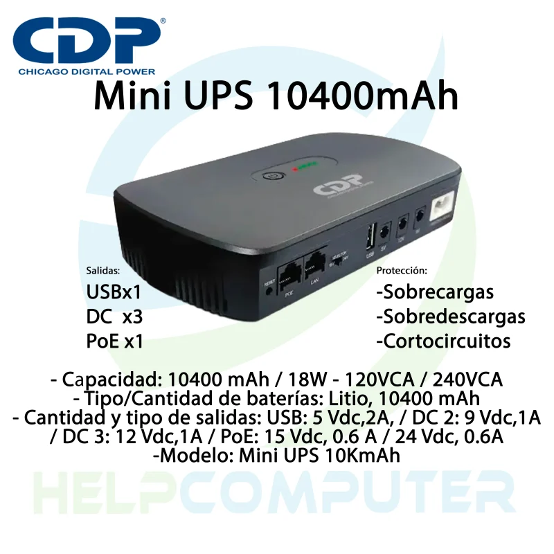 Mini UPS CDP 10KmAh/18W batería de litio PoE 15V/24V
