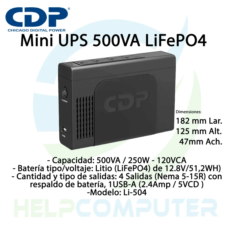 Mini UPS CDP 500VA/250W Li-504 bateria de litio LiFePO4