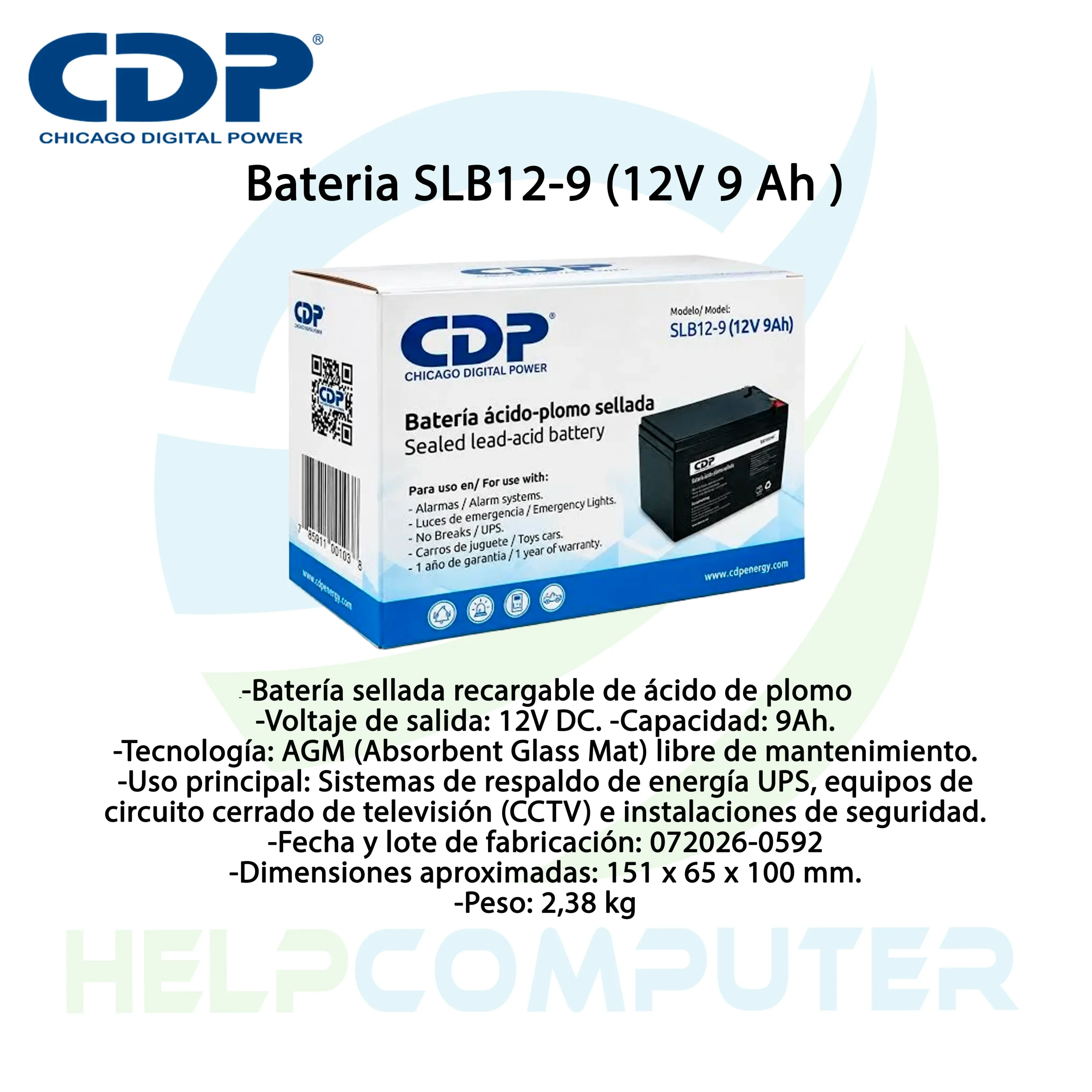 Bateria para UPS CDP 12V de Plomo ácido, seca sellada
